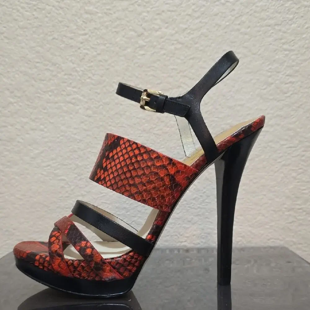 MICHAEL Michael Kors Mandarin and Black Snakeskin Heels
